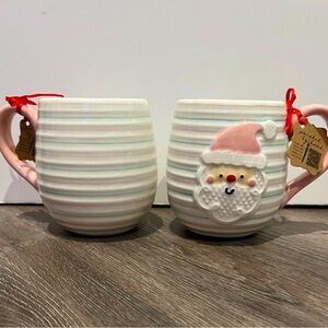 Pretty Pastel Striped Santa Mugs- Set of 2- NWT
